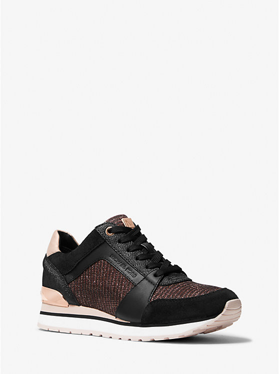 Billie Suede and Glitter Chain-Mesh Trainer | Michael Kors US