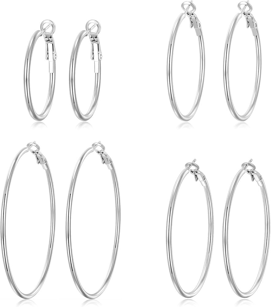 4 Pairs Silver Gold Hoop Earrings for Women | 14K Gold Plated Hoop Earrings Set Hypoallergenic Ea... | Amazon (US)