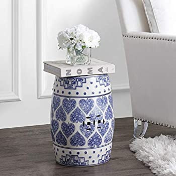 Jonathan Y TBL1014A Happy Hearts 17.8" Chinoiserie Ceramic Drum Garden Stool, Blue/White | Amazon (US)