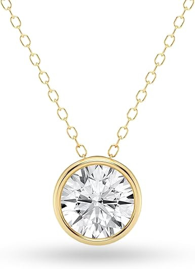 14K Gold Bezel Pendant Necklace for Women | 1/2ct to 1.00ct Lab-Grown Diamond | E-F Color, VS Cla... | Amazon (US)