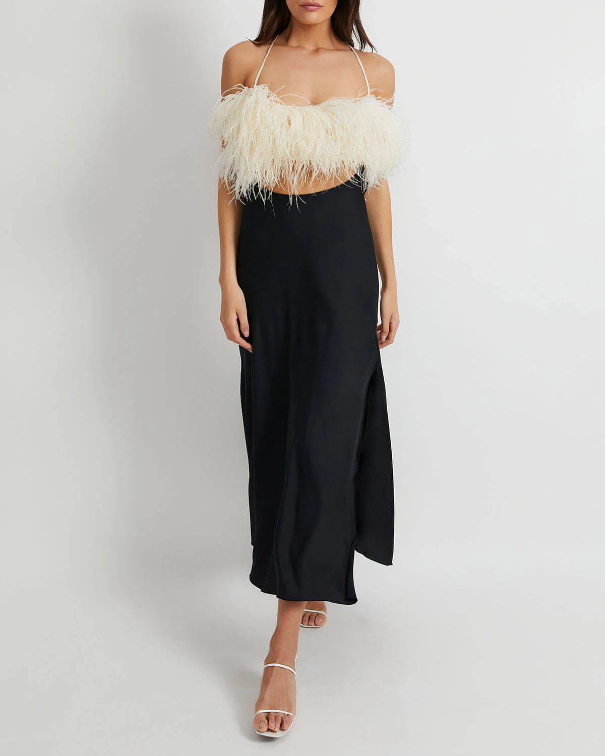 Feather Trim Maxi Slip Dress | PatBO