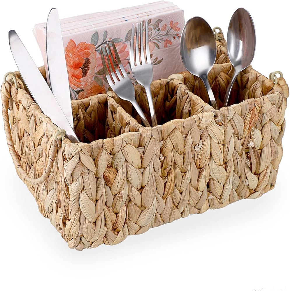 Sumnacon Water Hyacinth Utensil Holder,Farmhouse Flatware Silverware Organizer Countertop for Spo... | Amazon (US)