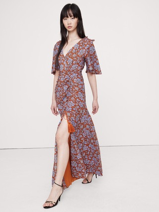 Stretch-Crepe Flutter-Sleeve Maxi Dress | Banana Republic (US)