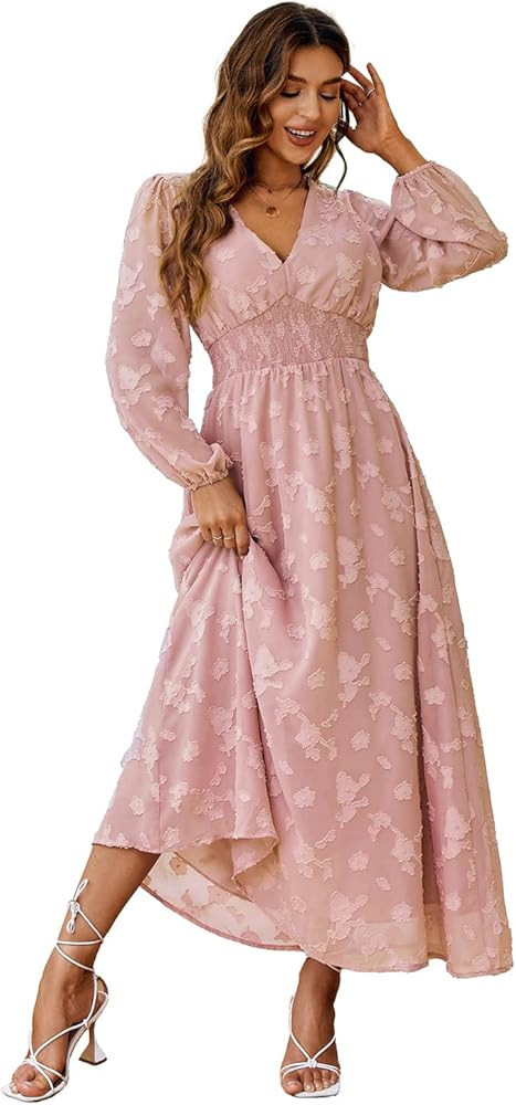 Simplee Women's Boho Floral Maxi Dress Flowy Casual V Neck Short Sleeve Wedding Guest Holiday Bea... | Amazon (US)