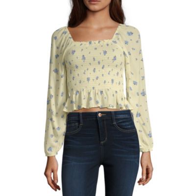 Arizona Womens Square Neck Long Sleeve Blouse-Juniors | JCPenney