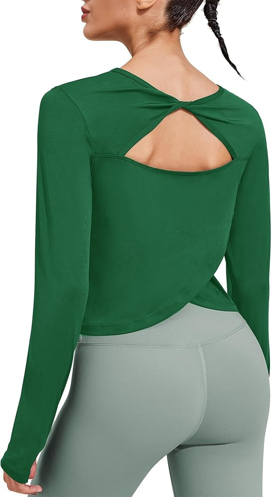Pinspark Workout Tops for Women Long Sleeve Gym Crop Top Open Back Yoga T Shirt with Thumb Hole L... | Amazon (US)