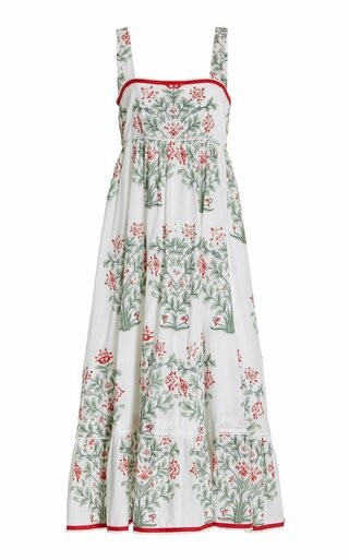 Juliet Dunn Sash Bow Back Japanese Flower Print Midi Dress, White Red Sage | Monkee's of Mount Pleasant