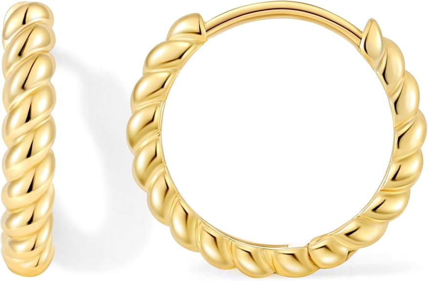 Fiusem 14K Gold Plated Huggie Hoop Earrings for Women | Amazon (US)