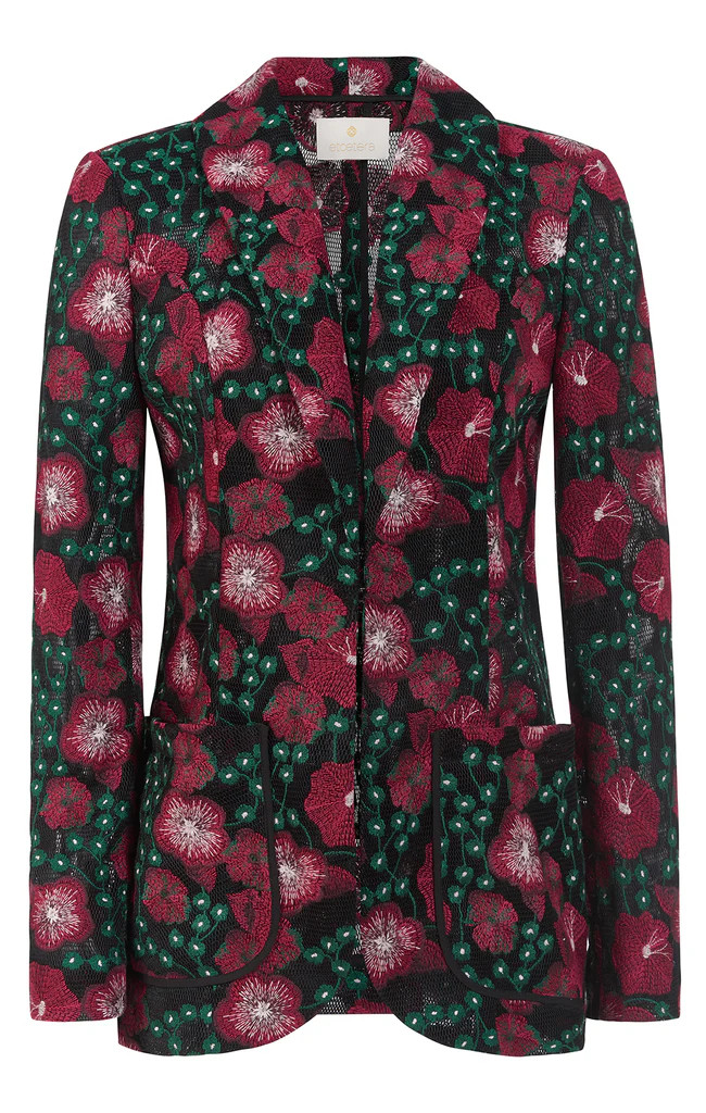 Floral-Embroidered Mesh Cutaway Blazer | Etcetera