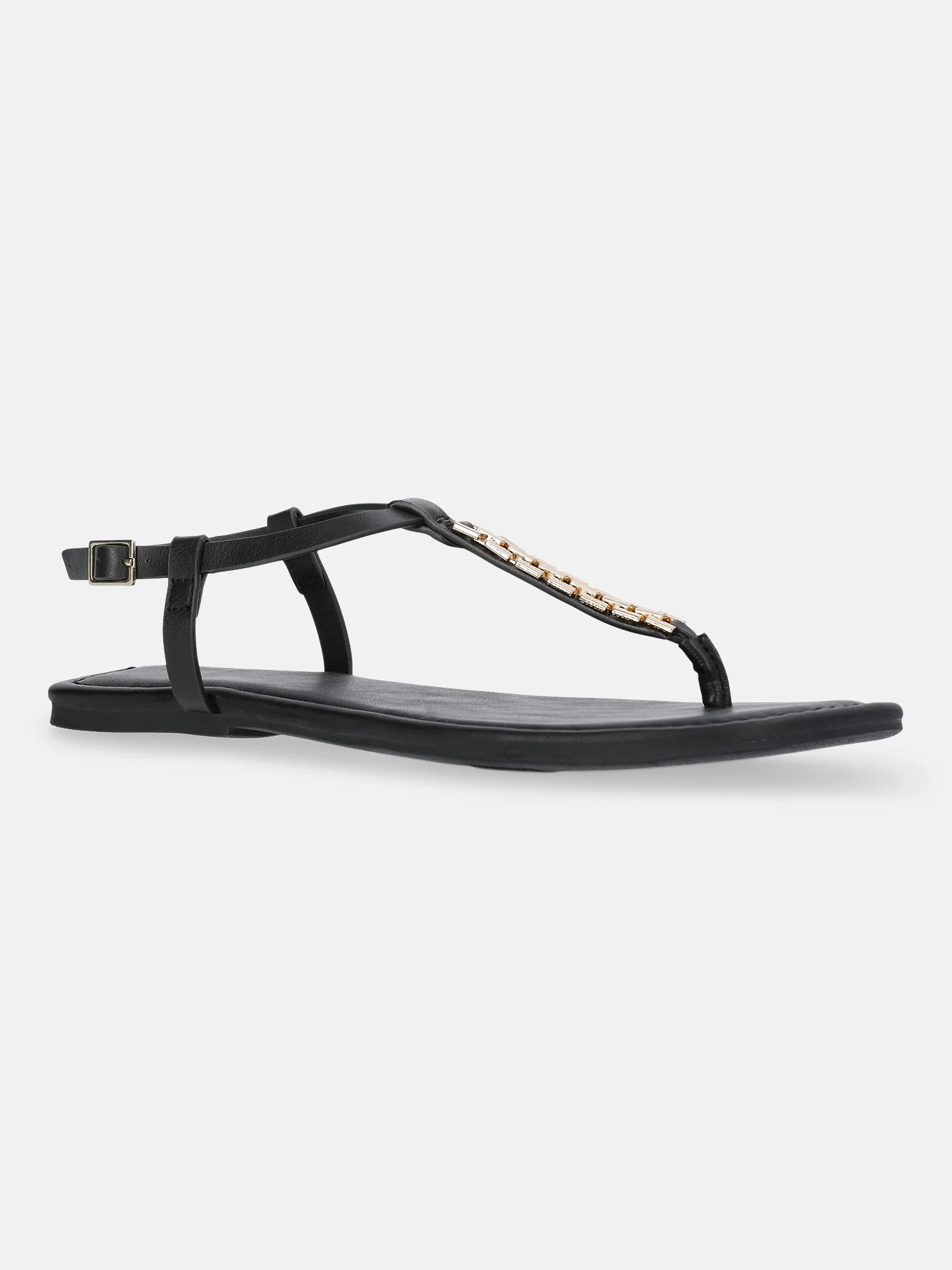 Time and Tru Women's Hardware Faux Leather Thong Sandals | Walmart (US)