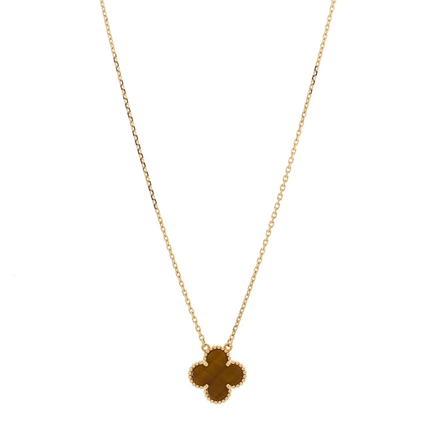 Van Cleef &amp; Arpels 18K Yellow Gold Tiger Eye Vintage Alhambra Pendant Necklace 1649118 | FASHIONPHILE (US)