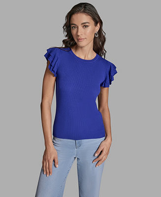 Women's Crewneck Ruffle Sleeve Sweater Top | Macy's