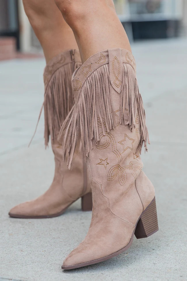 Fancy Suede Brown Fringe and Stars Boots FINAL SALE | Pink Lily
