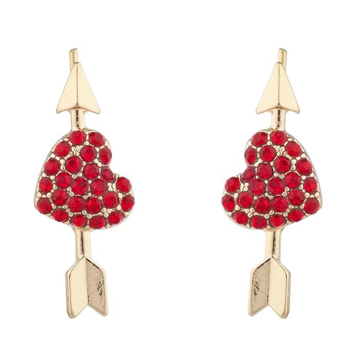 Lux Accessories Gold Tone Red Heart Valentines Day V-Day Novelty Arrow Earrings | Amazon (US)