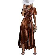 BerryGo Women's Prom Fall Velvet Wrap Dress Cocktail Long Maxi Dress for Wedding Guest Vestidos E... | Amazon (US)