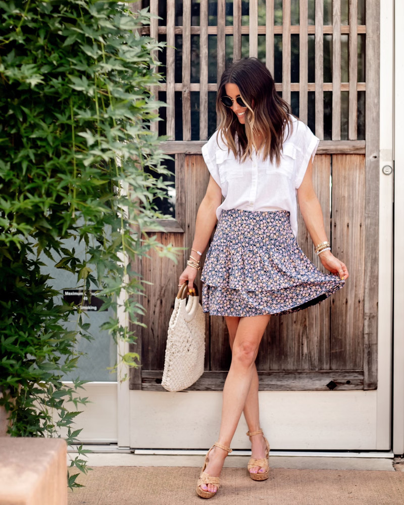 Tiered Linen-Blend Mini Skirt | Abercrombie & Fitch (US)