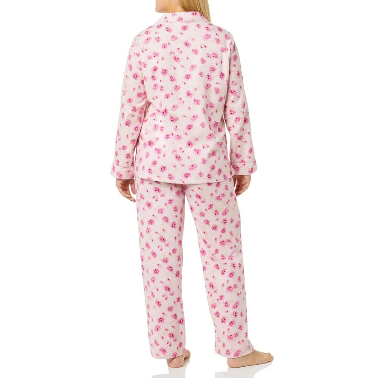 AmeriMark Womens Flannel Pajama Two Piece Set PJ Sleepwear with Button Front Top Rose Floral X-La... | Walmart (US)