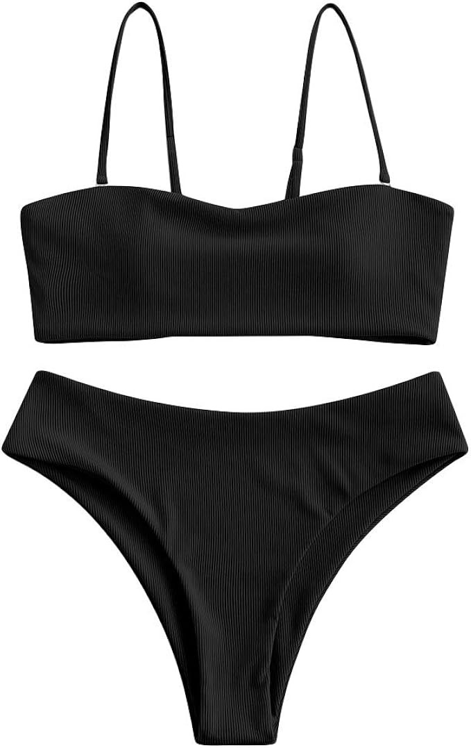 ZAFUL Bikini Removable Straps Bandeau Two Piece Bathing Suits for Women | Amazon (US)