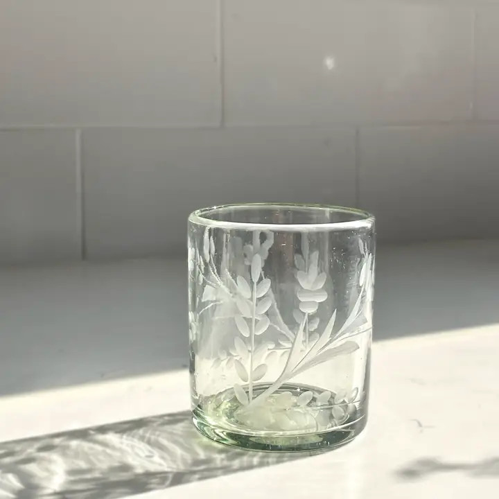 Hand-Etched Floral Tumbler Drinking Glass | Cottage and Key