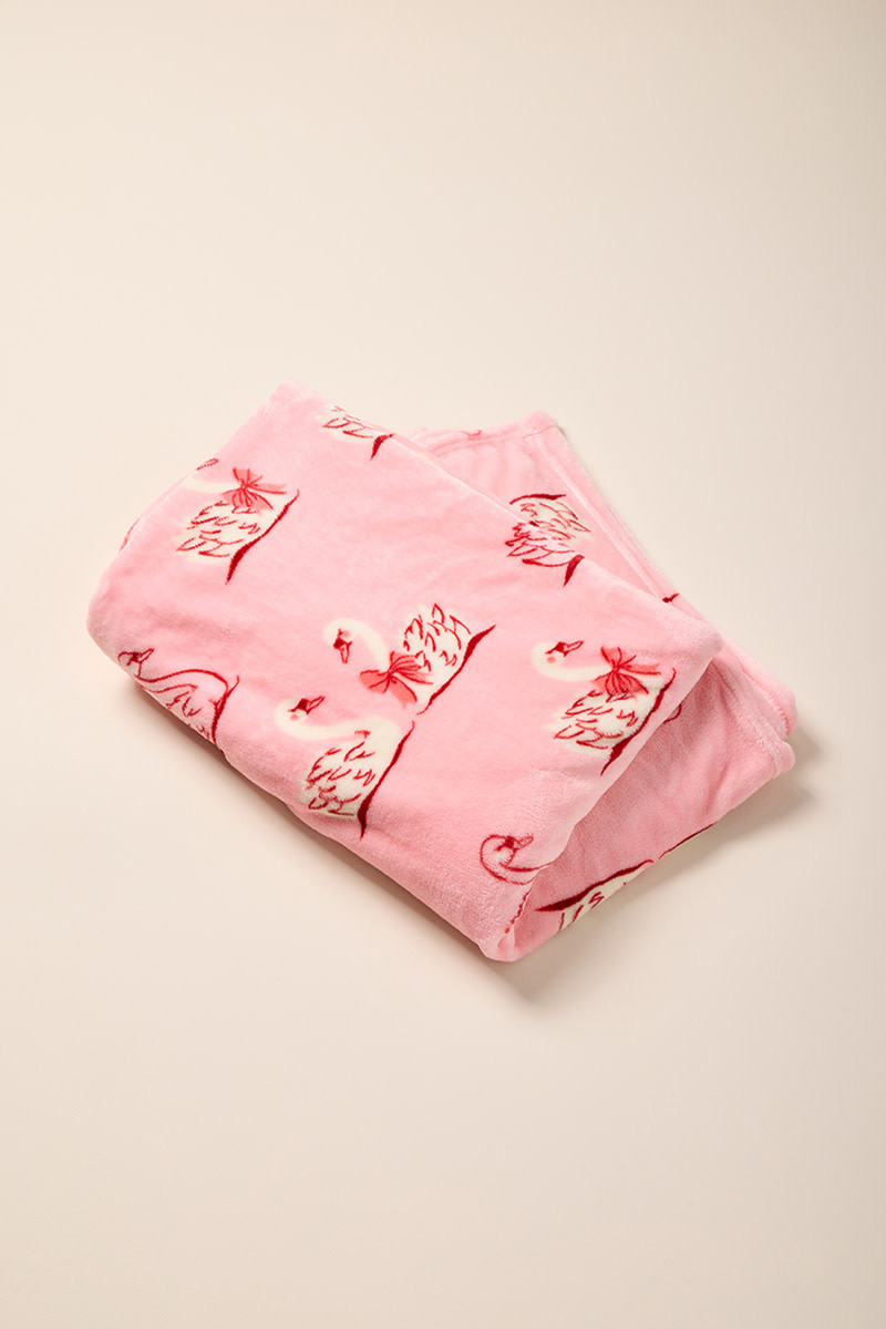 Swan Bow Print Soft Blanket | Francesca's