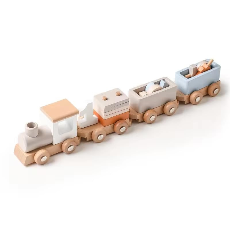 Wooden Nursery Decor Train Set - Montessori Stacking Toy with Numbers & Blocks - Perfect for Baby... | Amazon (UK)