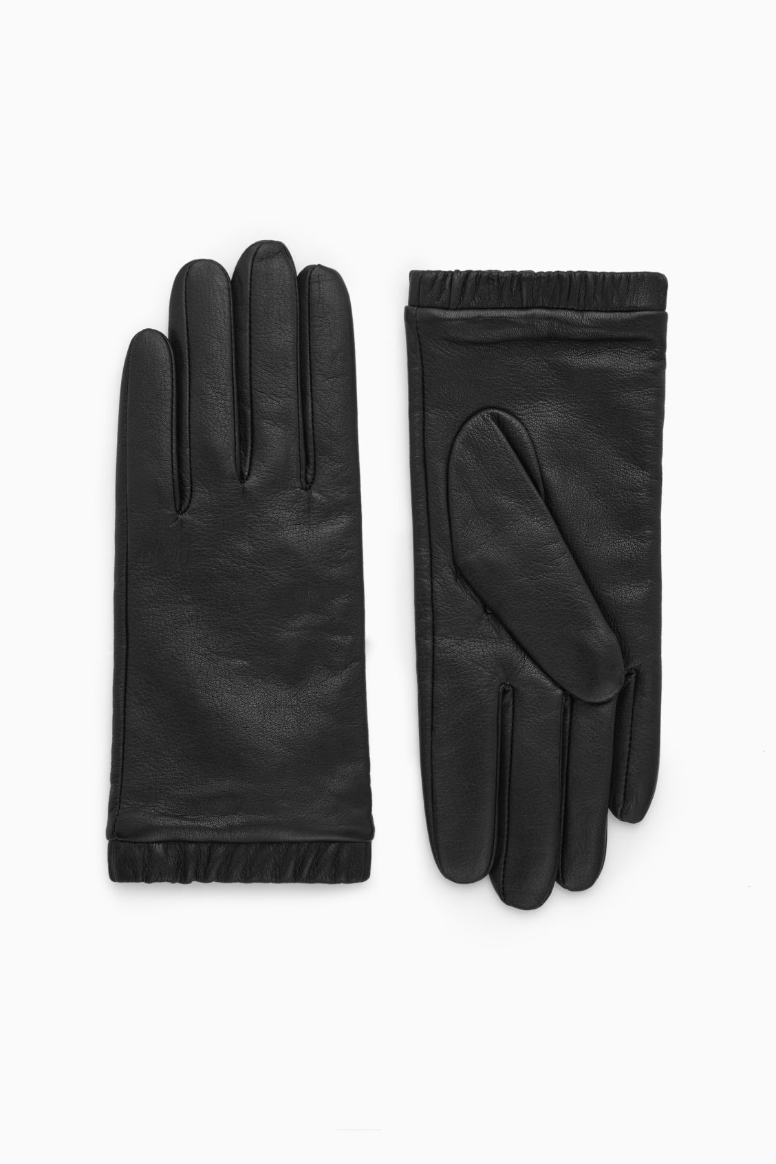 GATHERED LEATHER-CASHMERE GLOVES - Black - COS | COS UK