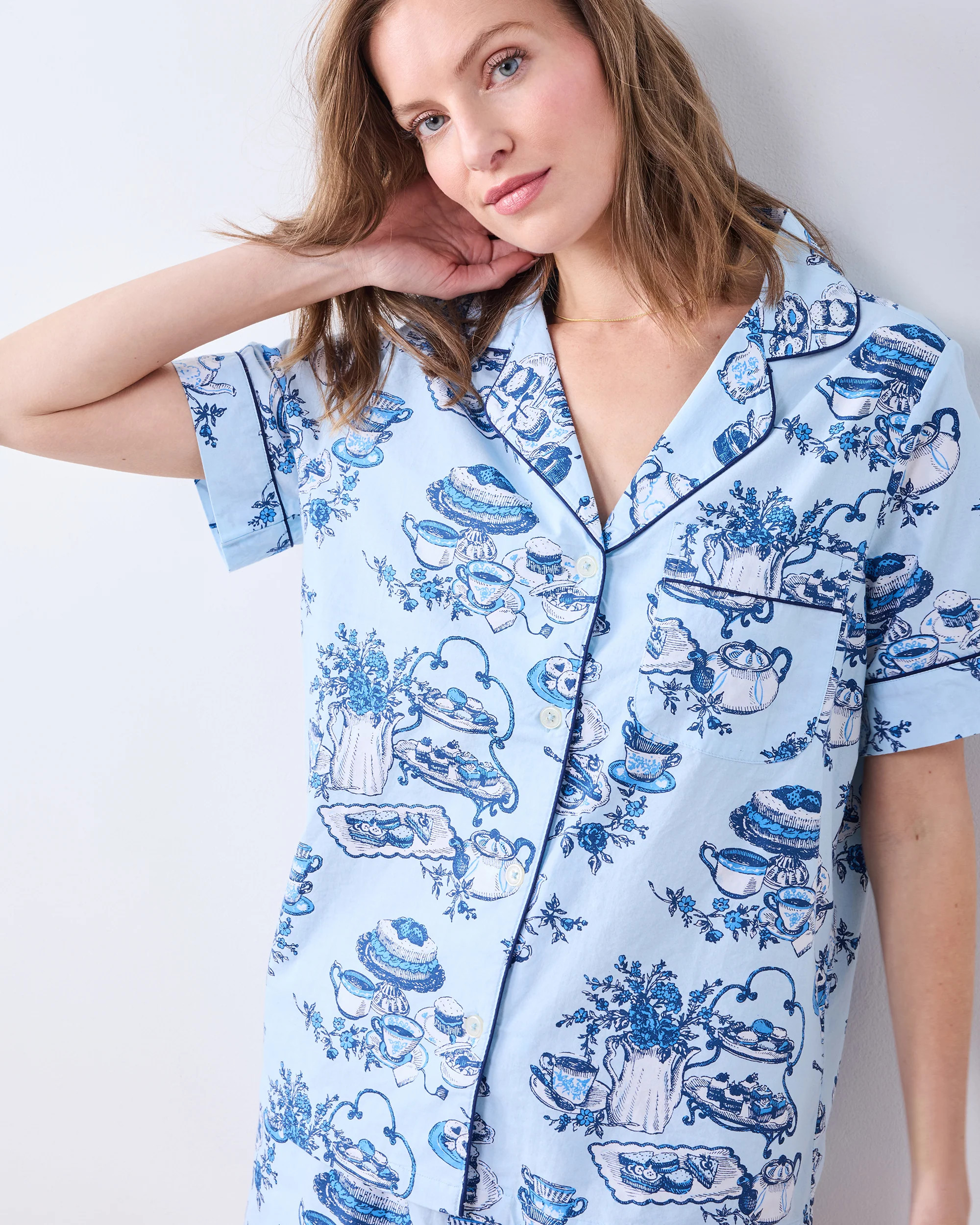 High Tea Toile - Short PJ Set - Notting Hill Blue | Printfresh