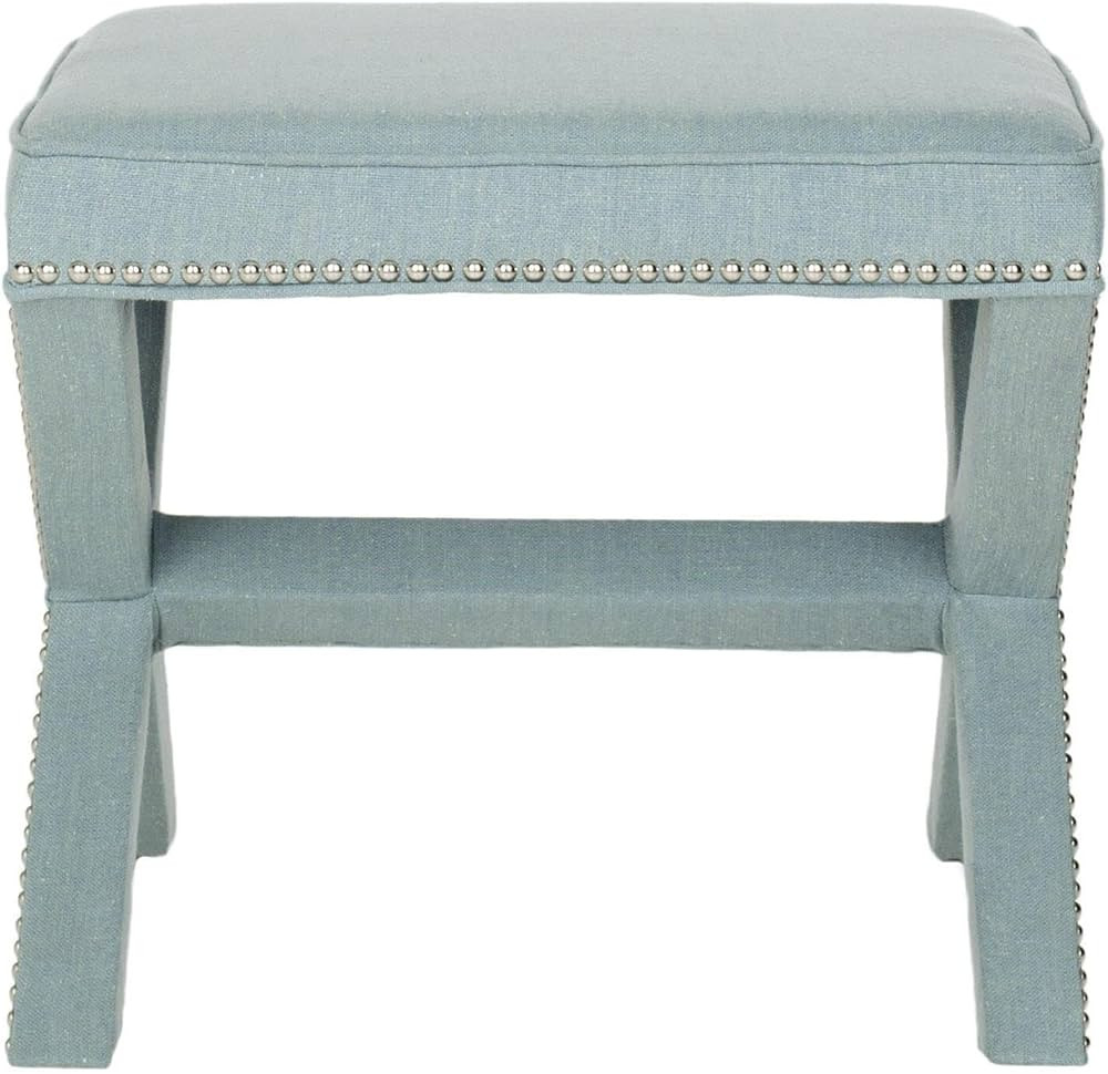 Safavieh Home Collection Palmer Sky Blue with Silver Nailhead Trim X-Bench Ottoman | Amazon (US)