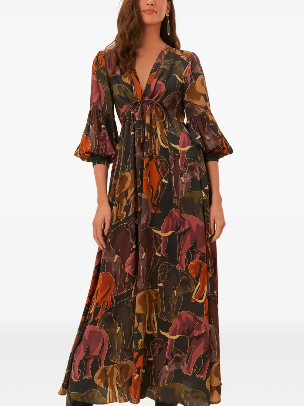 FARM Rio elephant-print puff-sleeve dress - Green | Farfetch Global