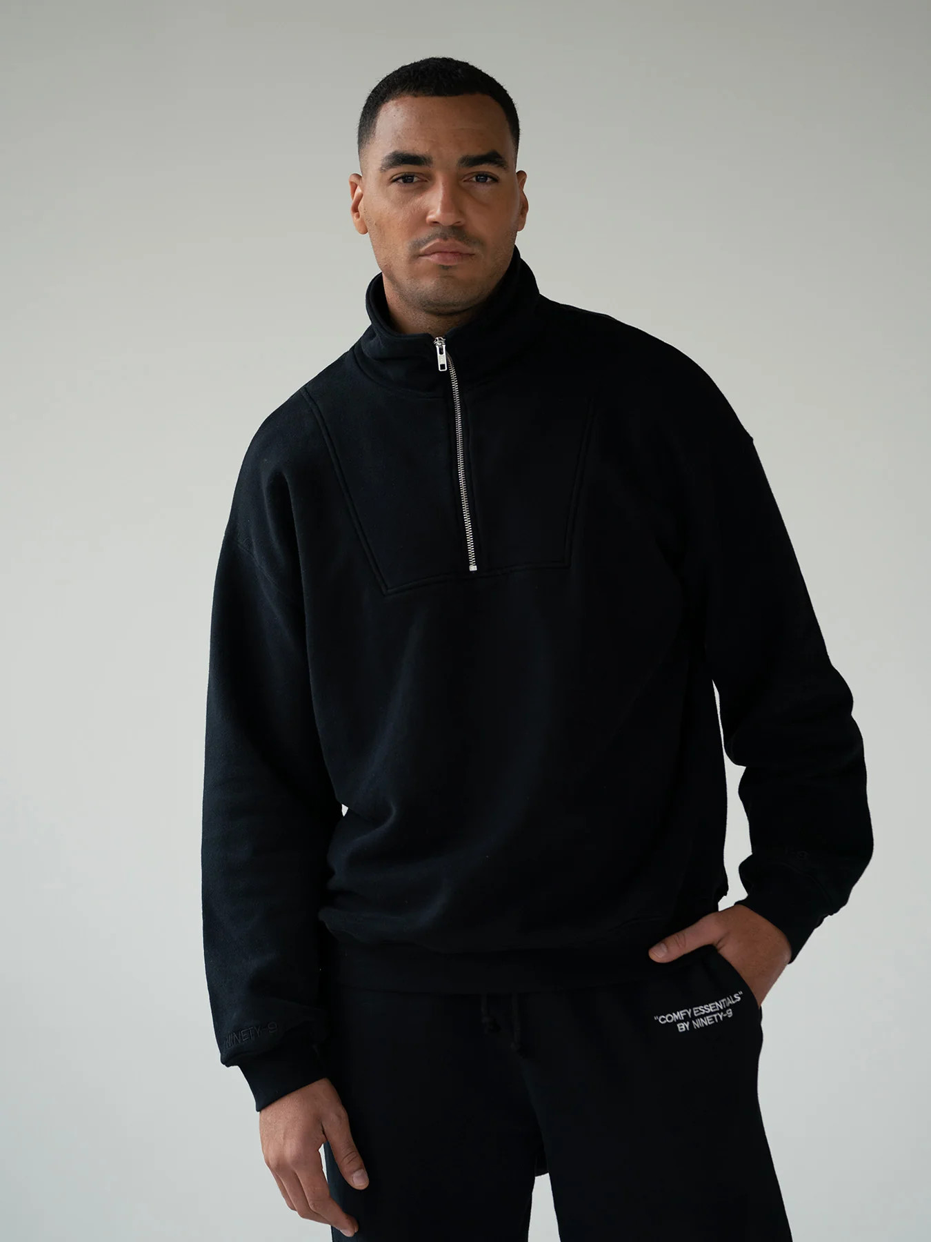 ESSENTIALS - Half-Zip Sweater  •  Black | Ninety-9