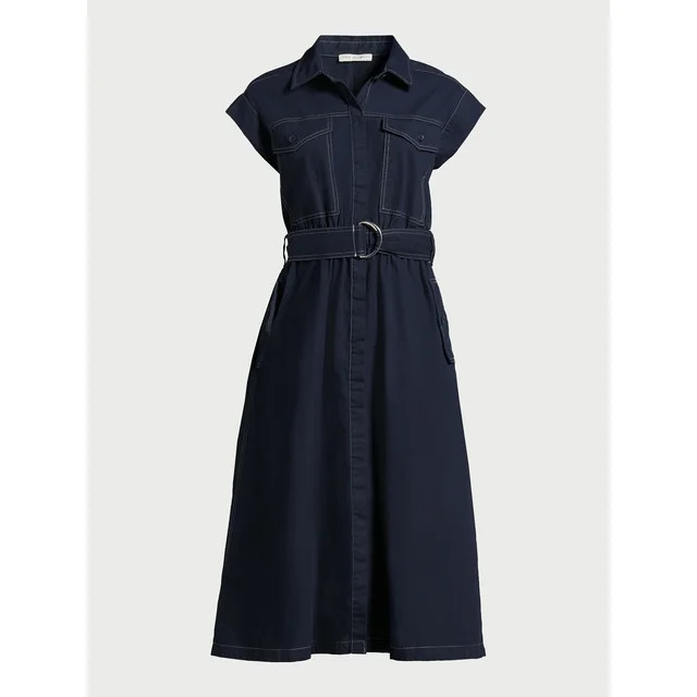 Free Assembly Women's Belted Utility Midi Dress, Sizes XS-XXL | Walmart (US)