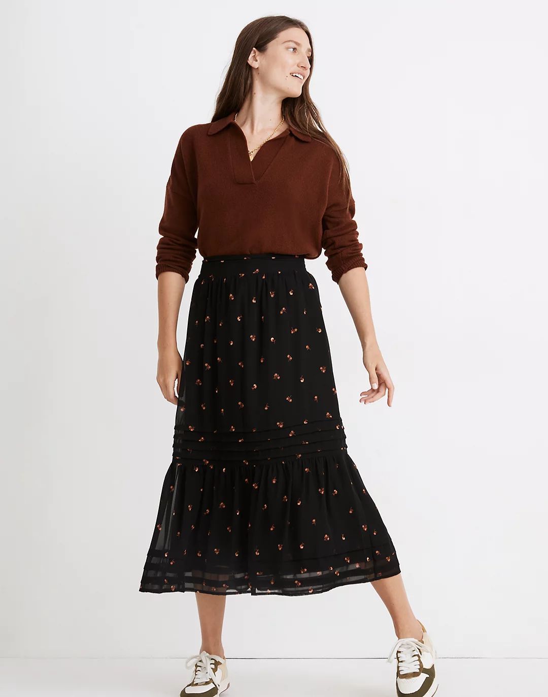 (Re)sourced Georgette Pintuck Maxi Skirt in Amie Floral | Madewell