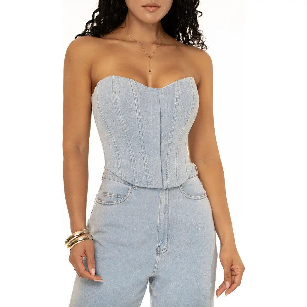 JLUXLABEL Britney Denim Corset in Blue at Nordstrom, Size Medium | Nordstrom