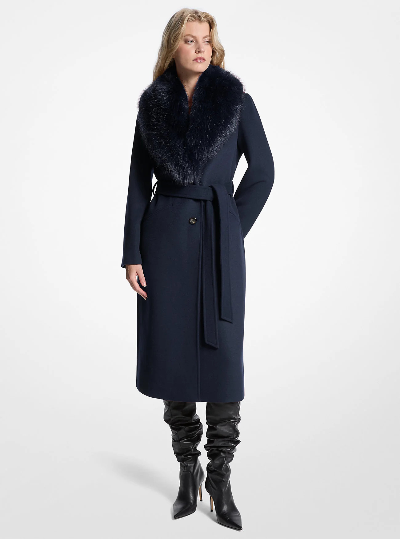 Faux Fur Trim Wool Blend Coat | Shop Simon