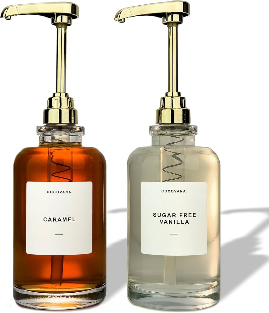 2024 Coffee Syrup Dispenser for Coffee Bar Accessories w/Large Leakproof Syrup Pump, 102 Labels &... | Amazon (US)