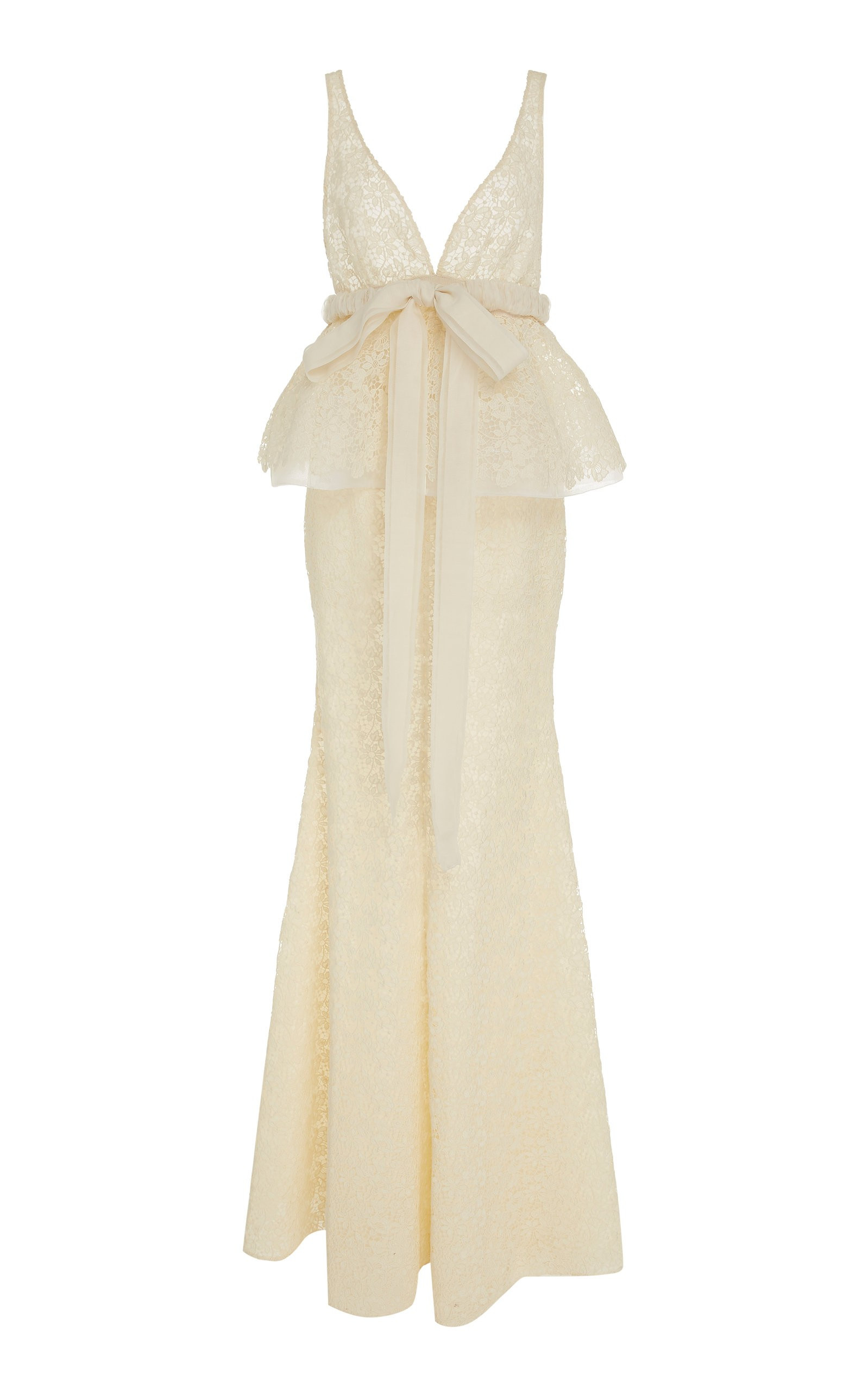 Bow-Detailed Cotton-Blend Lace Peplum Gown by Brock Collection | Moda Operandi | Moda Operandi Global