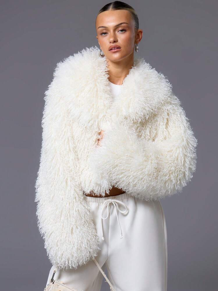 MUSERA Faux Shaggy Fur Crop Coat | SHEIN