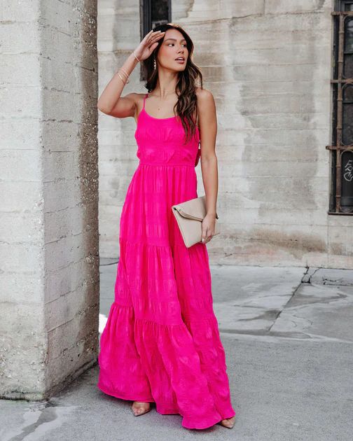 Christine Textured Tiered Maxi Dress - Hot Pink | VICI Collection