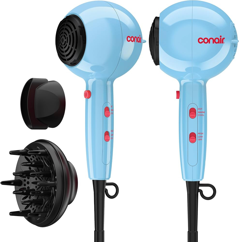 Conair Cake Pop Hair Dryer with Diffuser & Concentrator Attachments, Blow Dryer, Hair Dryers for ... | Amazon (US)