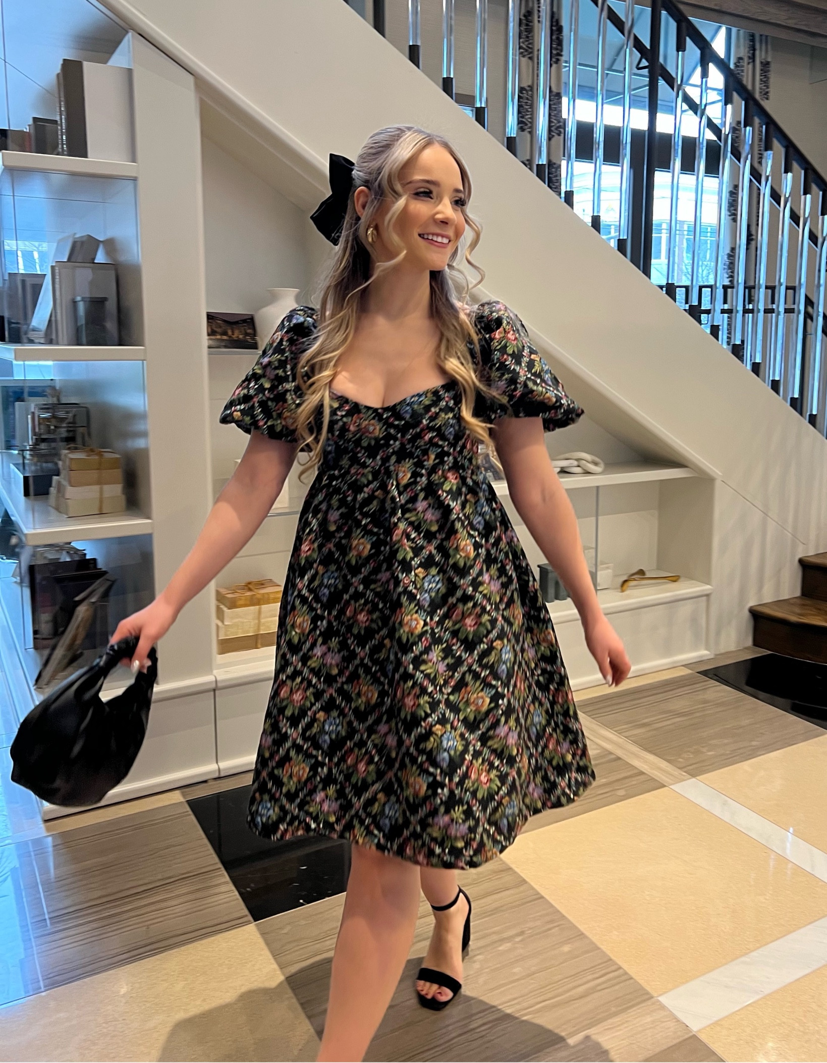 XS in dress (only fitting in bust), heels are TTS

Puff sleeve dress, black floral dress, princess dress, red dress, black bow, black silk, black bag, scrunchies handbag 

#LTKFind #LTKitbag #LTKunder100