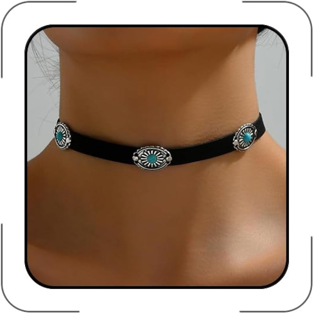 Western Turquoise Choker Necklace for Women Gothic Black Choker Necklaces Boho Summer Cowgirl Rod... | Amazon (US)