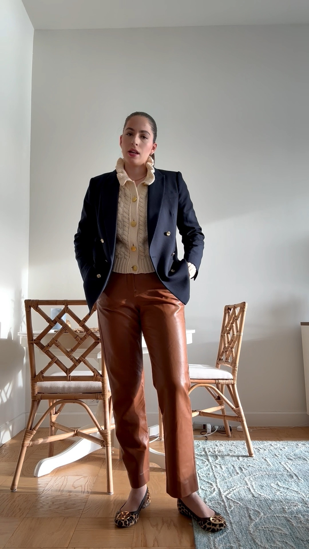 Office style, office outfit, workwear, business casual, business professional, faux leather pants, brown faux leather pants, cable knit sweater, cable knit cardigan, double breasted blazer, navy double breasted blazer, fall work outfit, fall business casual, lawyer, attorney, fall workwear, corporate style, corporate girl, leopard flats.

#LTKWorkwear #LTKStyleTip #LTKSeasonal