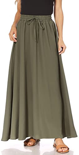 Green Maxi Skirts for Women Long Length Reg & Plus Skirts for Women & Teens, Trendy Summer Skirts, Aline Flowy Elastic High Waisted Midi Womens Skirts Boho (XX-Large, Green) | Amazon (US)