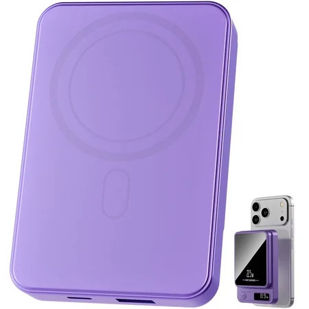 Magnetic Power Bank,10000mAh Wireless Portable Charger with 22.5W Fast Charging USB C in&Out Battery Pack Compatible for iPhone 17/16/15/14/13/12,Samsung,Android Phone Charger,Purple | Walmart (US)