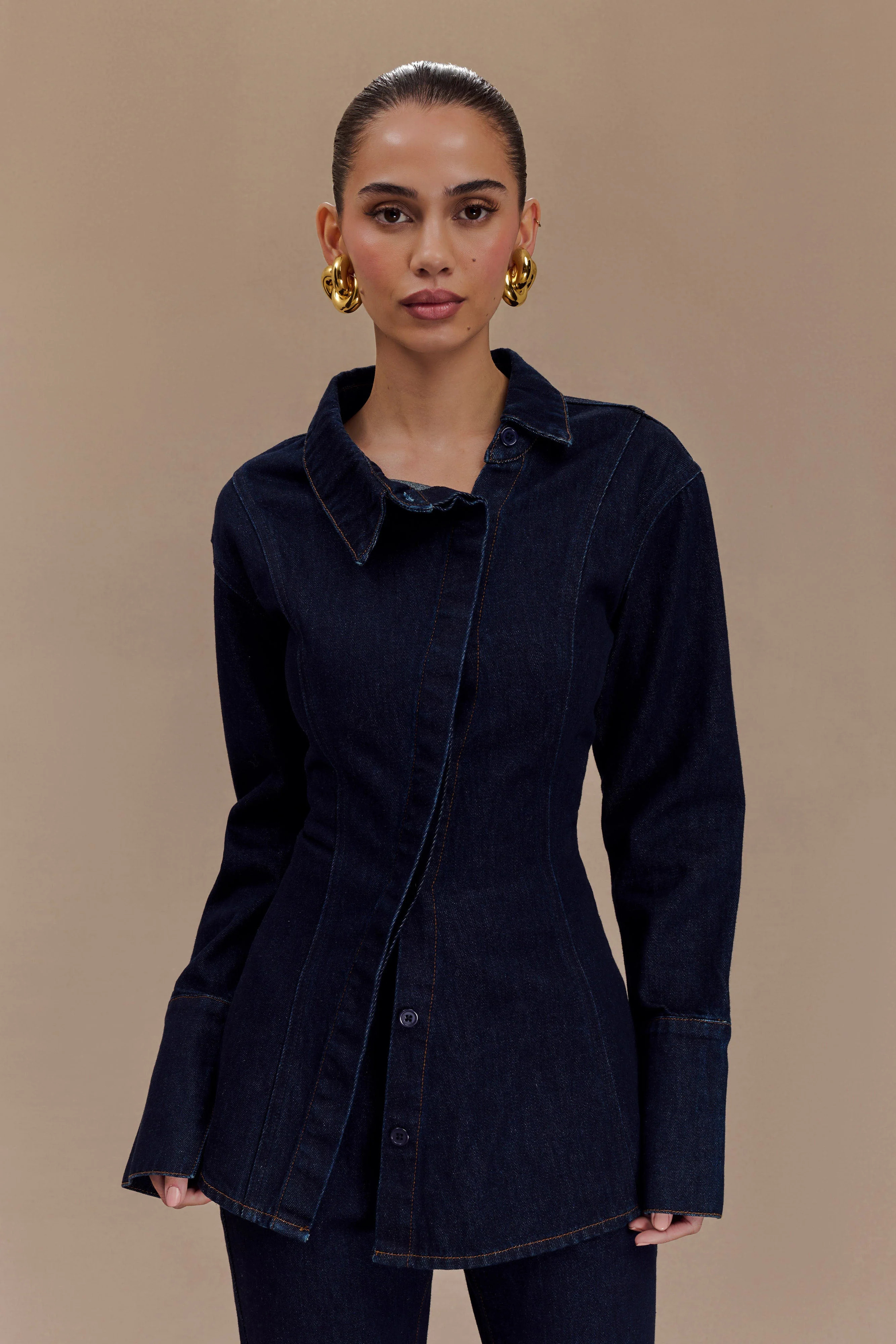 Jericho Asymmetrical Denim Shirt - Indigo Blue | MESHKI US