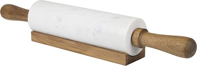 Creative Home 74229 Deluxe Genuine Natural Marble Rolling Pin with Wooden Cradle, 4-3/4" Diam. x ... | Amazon (US)