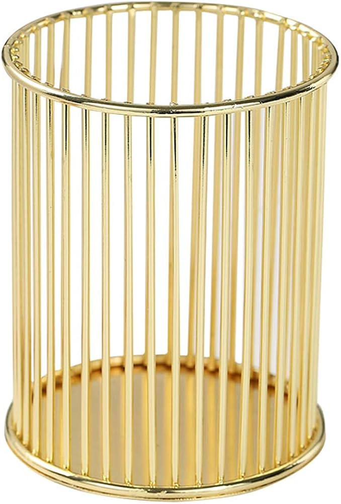 Gold Metal Pen Holder for Desk, Makeup Brushes Cup, Pencil Holders, Office&Home Organizer | Amazon (US)