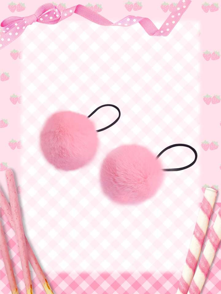 ROMWE 2pcs Pom Pom Decor Hair Tie Cute | SHEIN