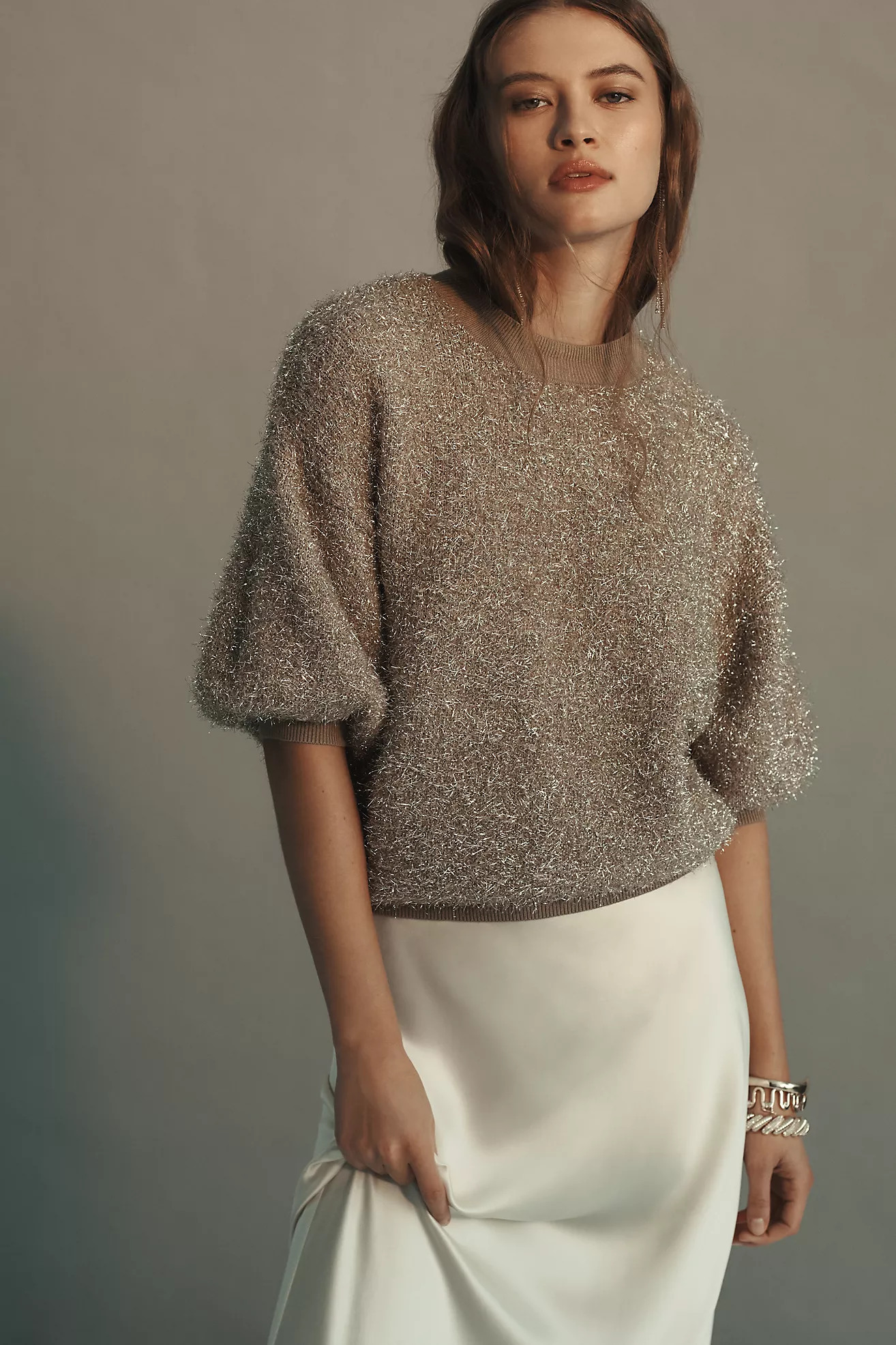 The Violette Short-Sleeve Tinsel Sweater by Maeve | Anthropologie (US)