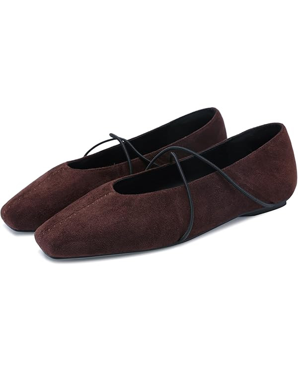 Women's Square Toe Ballet Flats Criss-Cross Straps Comfortable Slip On Mary Jane Flat Shoes for O... | Amazon (US)